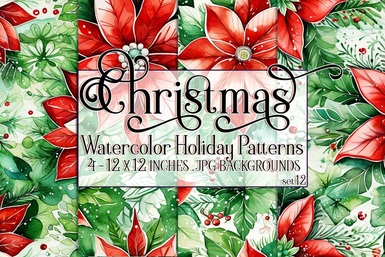 Christmas Patterns, Watercolor Floral Christmas Patterns, 12
