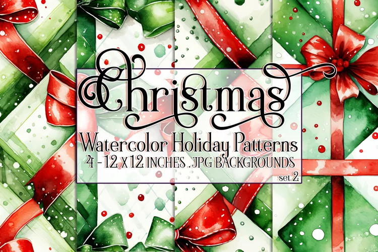 Christmas Patterns, Watercolor Christmas Bows Patterns, s2