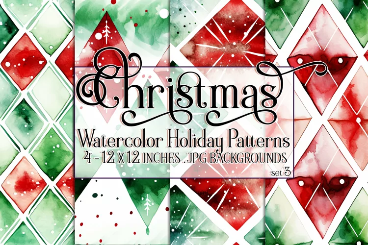 Christmas Patterns, Watercolor Diamond Shapes Patterns, s3