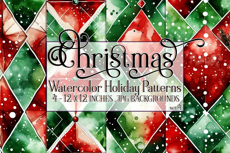 Christmas Patterns, Watercolor Diamond Shapes Patterns, s4
