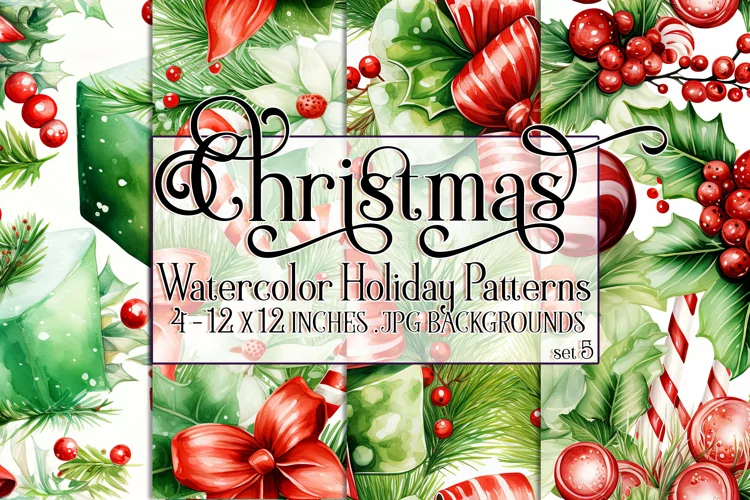 Christmas Patterns, Whimsy Watercolor Holiday Patterns, s5