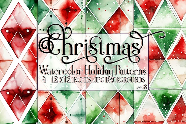 Christmas Patterns, Watercolor Diamond Shapes Patterns, s8