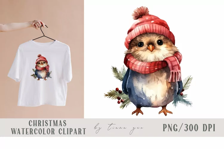 Cute watercolor Christmas winter bird clipart- 1 png