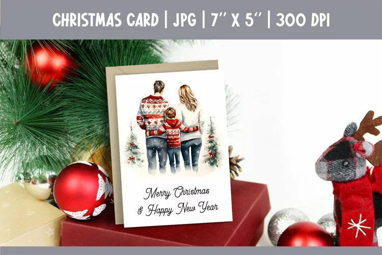 Merry Christmas Card Design Printable | Watercolor Family