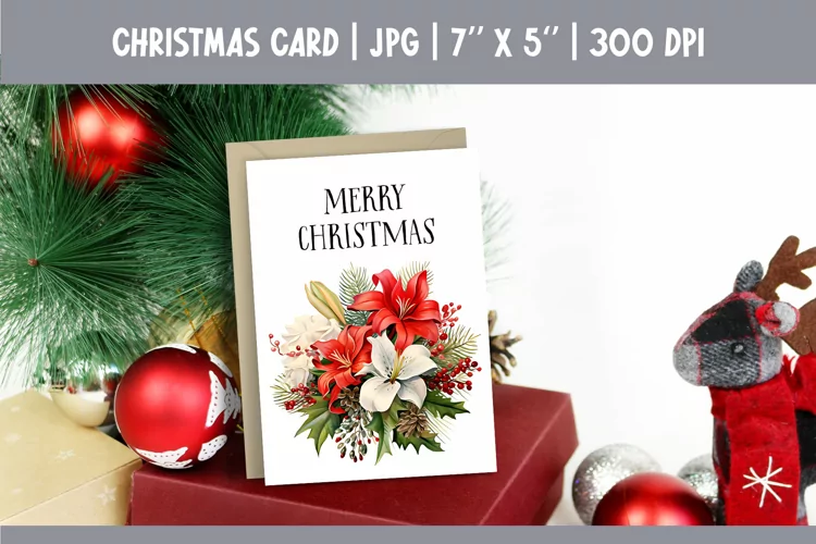 Merry Christmas Card Design Printable | Watercolor Flowers