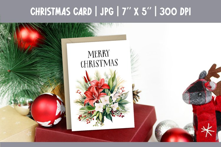 Merry Christmas Card Design Printable | Watercolor Flowers example image 1