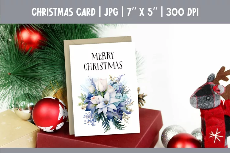 Merry Christmas Card Design Printable | Watercolor Flowers