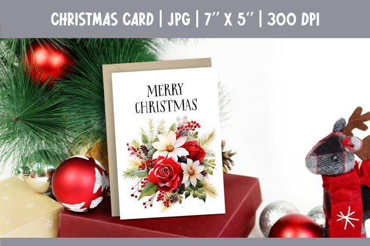 Merry Christmas Card Design Printable | Watercolor Flowers example image 1