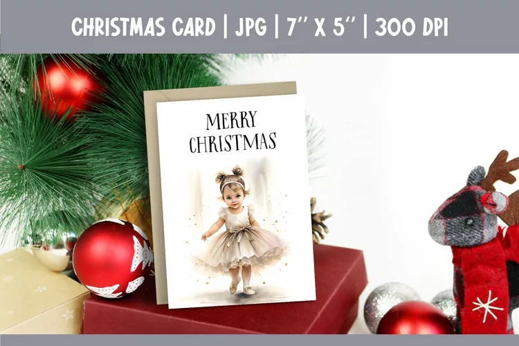 Merry Christmas Card Design Printable | Watercolor Ballerina
