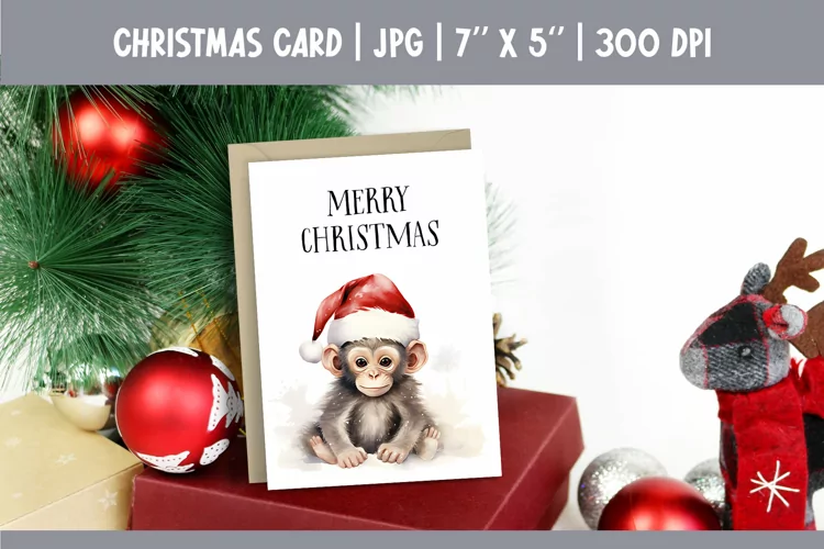Merry Christmas Card Design Printable | Watercolor Monkey