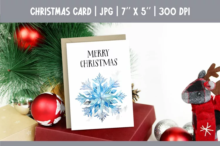 Merry Christmas Card Design Printable | Watercolor Snowflake