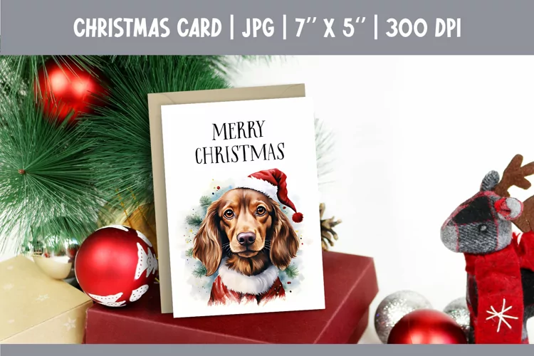 Merry Christmas Card Design Printable | Watercolor Dog PNG