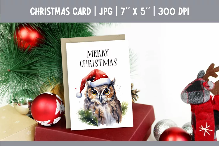 Merry Christmas Card Design Printable | Watercolor Owl PNG
