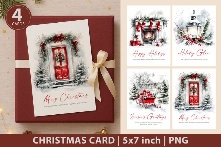 Watercolor christmas card, holiday card printable