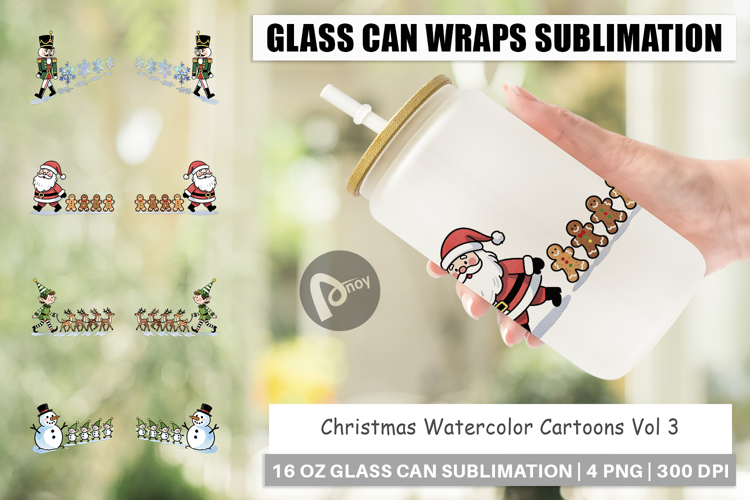 Christmas Cartoons 2 Glass Can