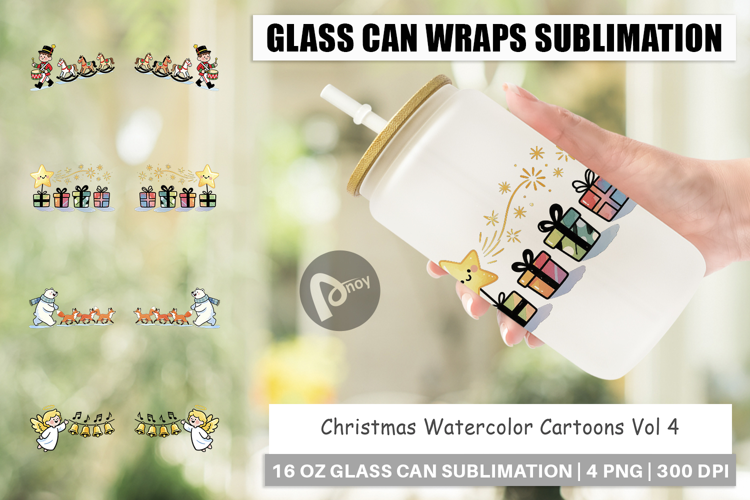 Christmas Cartoons 2 Glass Can