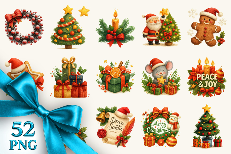 Christmas clipart printable sublimation bundle png
