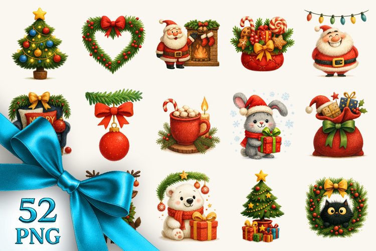 Christmas clipart printable sublimation bundle png