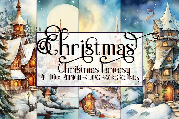 Christmas Backgrounds, 10x14 Watercolor Fantasy Backgrounds