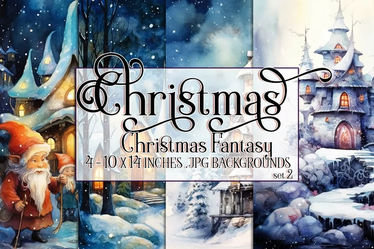 Christmas Backgrounds, 10x14 Watercolor Fantasy Backgrounds