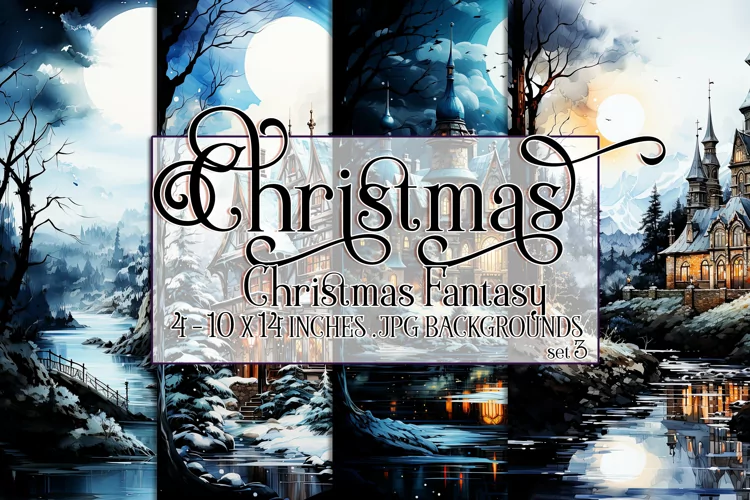 Christmas Backgrounds, 10x14 Watercolor Fantasy Backgrounds