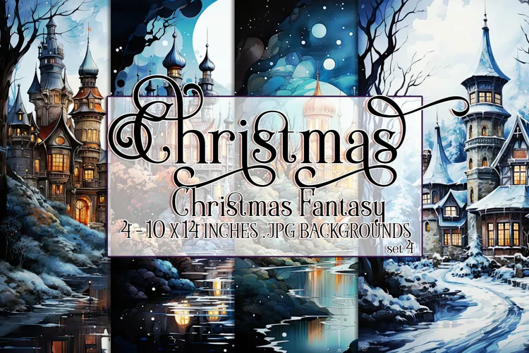 Christmas Backgrounds, 10x14 Watercolor Fantasy Backgrounds