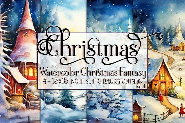 Christmas Backgrounds, 15x15 Watercolor Fantasy Backgrounds