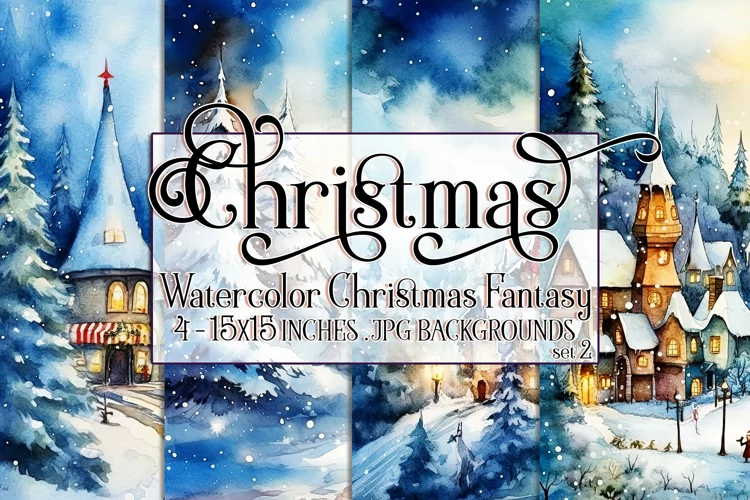 Christmas Backgrounds, 15x15 Watercolor Fantasy Backgrounds