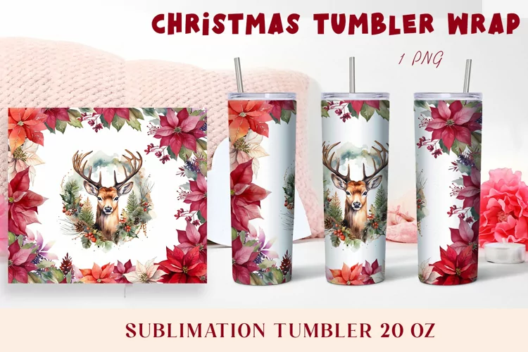 Winter tumbler wrap design Christmas deer tumbler