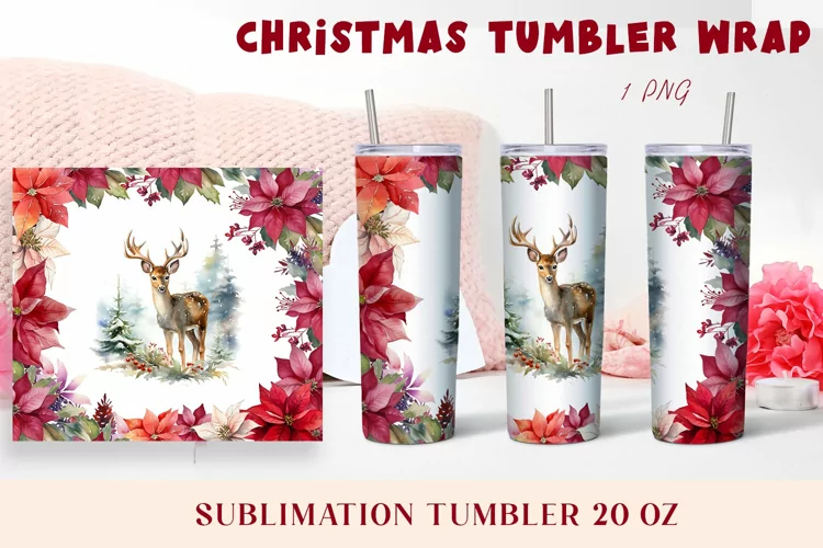 Winter tumbler wrap design Christmas deer tumbler
