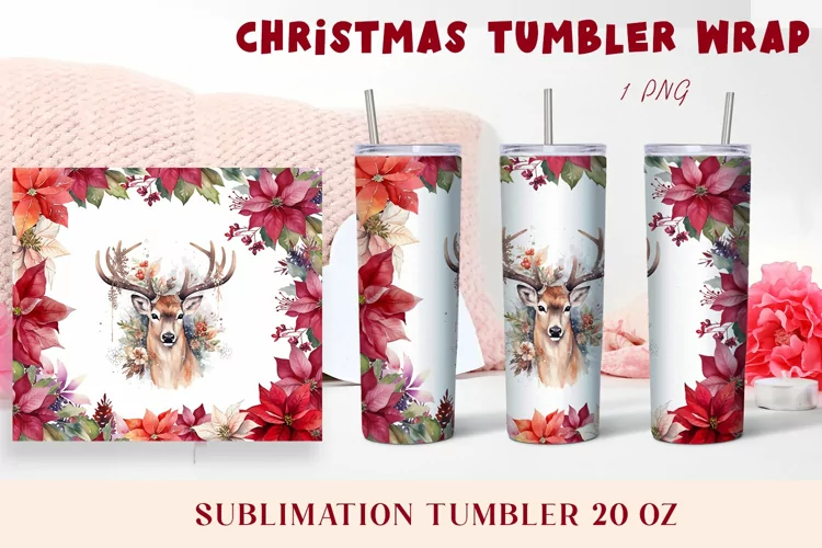 Winter tumbler wrap design Christmas deer tumbler