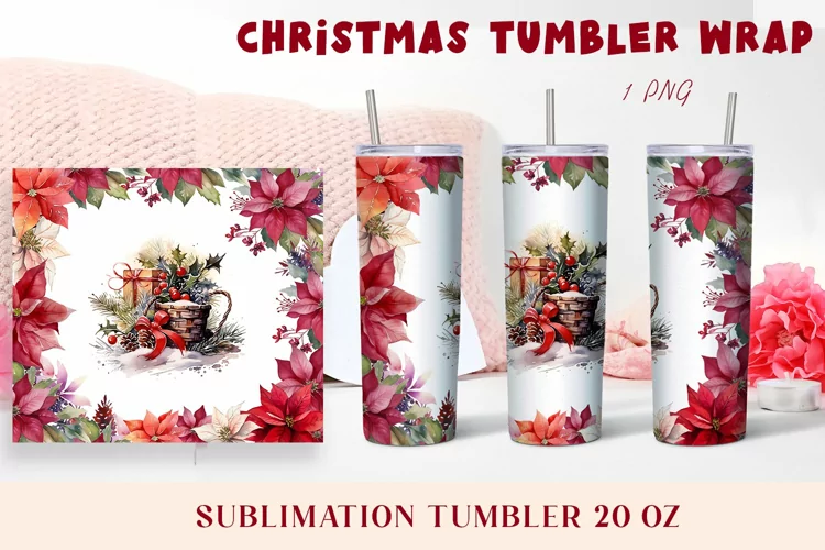 Christmas Watercolor Flowers Sublimation Tumbler Wrap