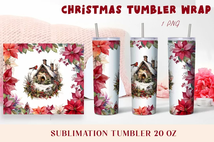 Christmas Watercolor Flowers Sublimation Tumbler Wrap