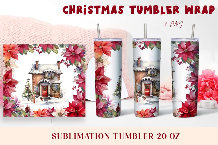 Christmas Watercolor Flowers haus Sublimation Tumbler Wrap