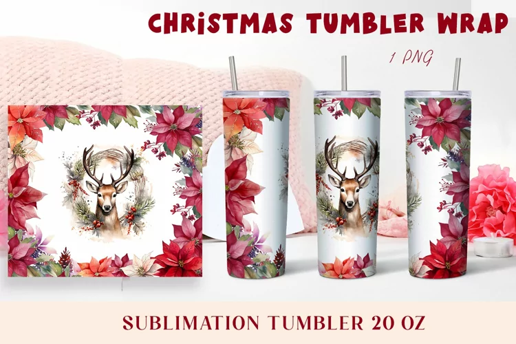 Winter tumbler wrap design Christmas deer tumbler