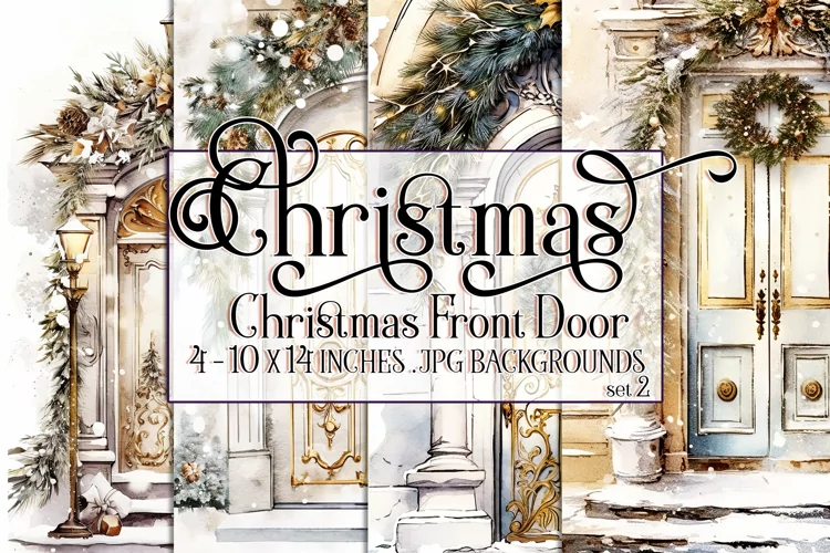 Christmas Backgrounds, 10x14 Watercolor Front Door, Elegant