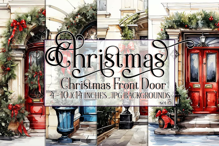 Christmas Backgrounds, 10x14 Watercolor Front Door, Stylish