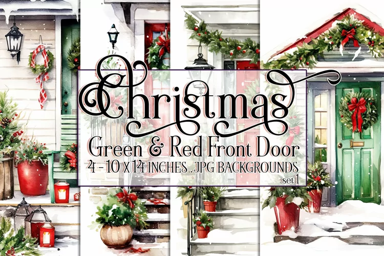 Christmas Backgrounds, 10x14 Green Red Front Doors, Holiday