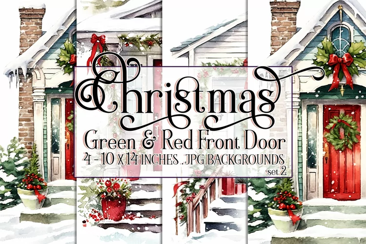 Christmas Backgrounds, 10x14 Green Red Front Doors, Holiday