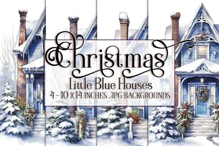 Christmas Backgrounds, 10x14 Little Blue Christmas Houses