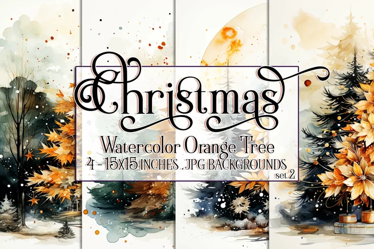 Christmas Backgrounds, 15x15 Watercolor Orange Holiday Tree
