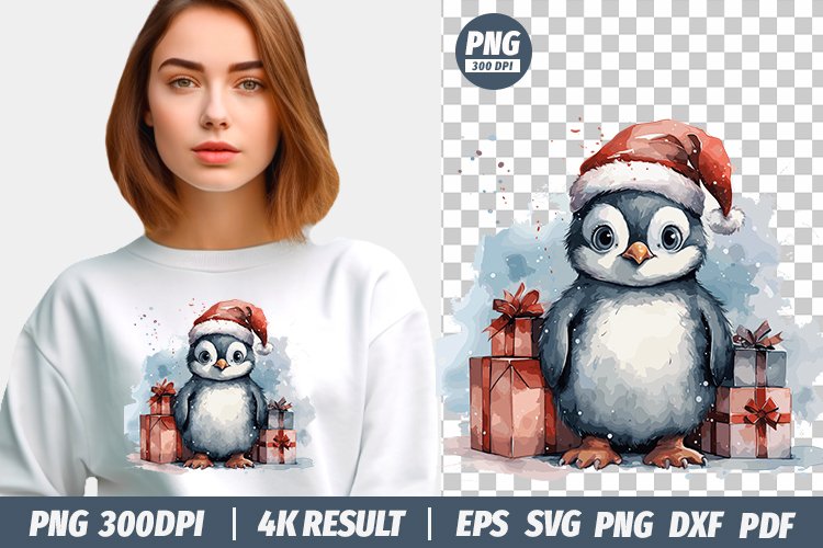 Christmas Watercolor Penguin clipart png