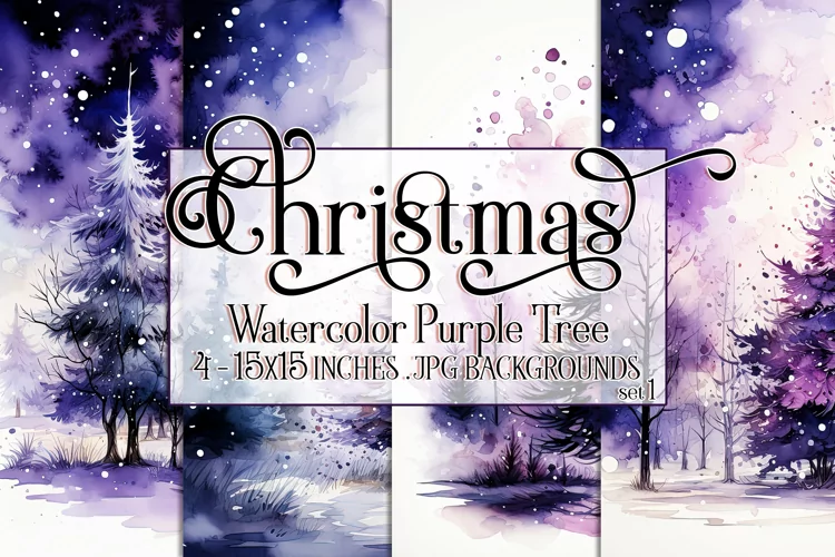 Christmas Backgrounds, 15x15 Watercolor Purple Holiday Tree