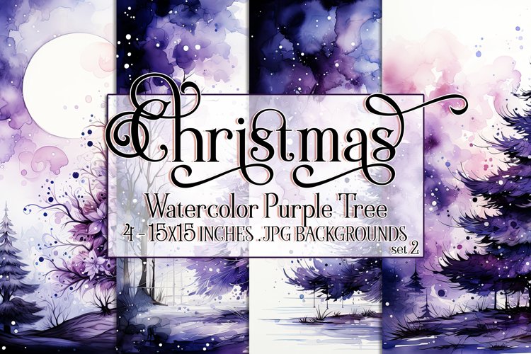 Christmas Backgrounds, 15x15 Watercolor Purple Holiday Tree example image 1