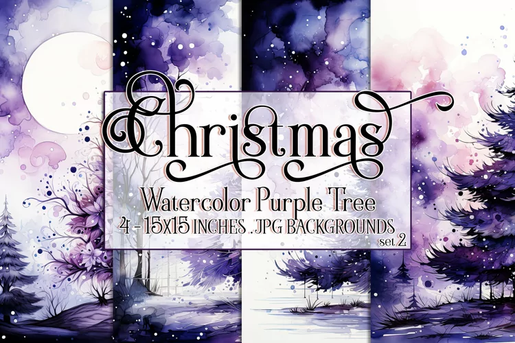 Christmas Backgrounds, 15x15 Watercolor Purple Holiday Tree