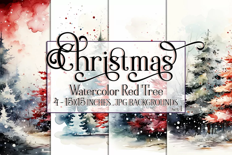 Christmas Backgrounds, 15x15 Watercolor Red Holiday Tree