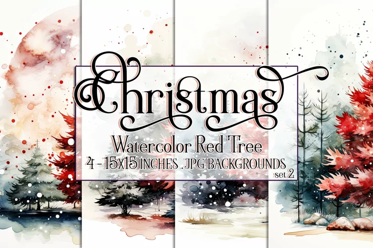 Christmas Backgrounds, 15x15 Watercolor Red Holiday Tree