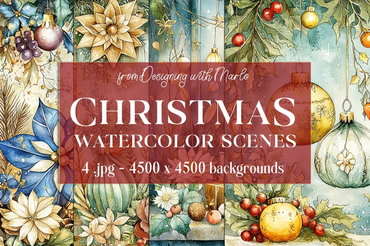 Christmas Backgrounds, Watercolor 15x15 Holiday Scenes, s11