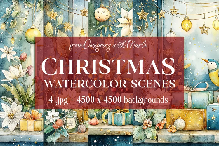 Christmas Backgrounds, Watercolor 15x15 Holiday Scenes, s13