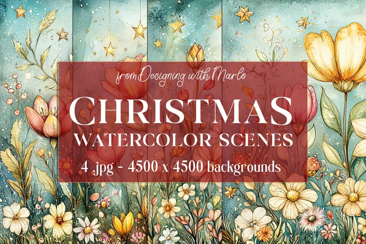Christmas Backgrounds, Watercolor 15x15 Holiday Scenes, s17